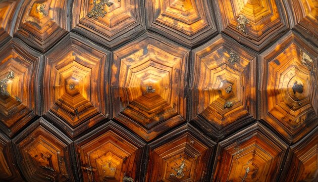 Close-up of a Tortoise Shell Pattern with Hexagonal Scales.