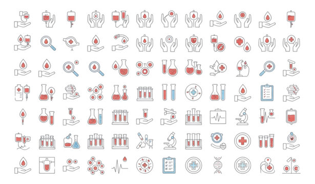 Medicine and Hematology Thin Line Icon Set Vector Illustration