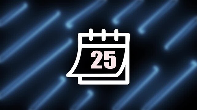 Glowing neon calendar icon vector showing day 25 on a dark background with red neon lines for event countdown and deadline reminder template