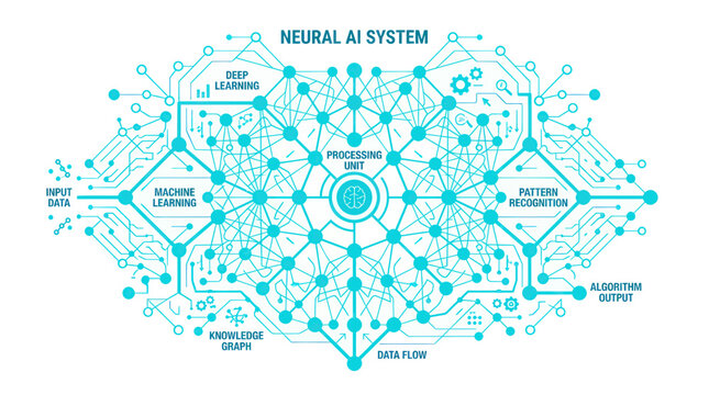 Neural AI System Brain Network - Artificial Intelligence, Machine Learning, Data Flow