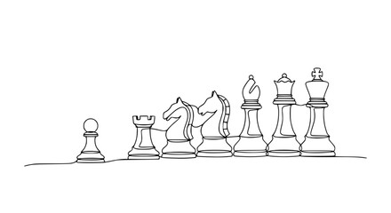 Chess Pieces Line Art Drawing, Strategy and Competition Concept © Fafa