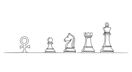 Ankh and Chess Pieces Line Drawing © Fafa