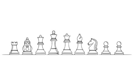 Chess Pieces Line Art - Strategy and Competition Concept © Fafa