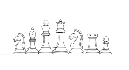 Chess Pieces Line Drawing: Strategy, Game, Board, Competition, Intellectual © Fafa