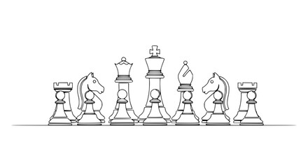 Chess Pieces Line Drawing - King, Queen, Rook, Knight, Bishop © Fafa