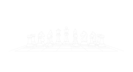 Chessboard with pieces in outline, strategic game, mental challenge, minimalist design © Fafa