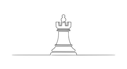 Single line drawing of a chess rook piece on a white background. © Fafa