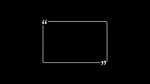 square quote box icon animation. Rectangular quote mark graphic animation. Animated black square quote frame design for textual quotation, paraphrasing.4k animation.