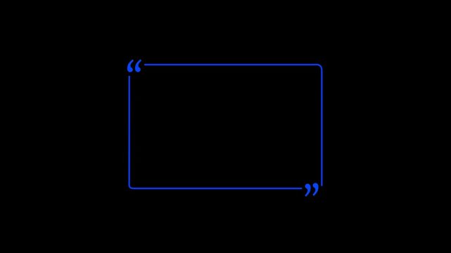 square quote box icon animation. Rectangular quote mark graphic animation. Animated black square quote frame design for textual quotation, paraphrasing.4k animation.