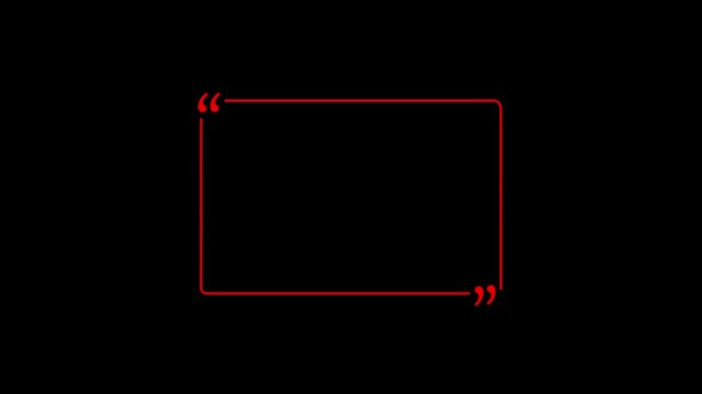 square quote box icon animation. Rectangular quote mark graphic animation. Animated black square quote frame design for textual quotation, paraphrasing.4k animation.