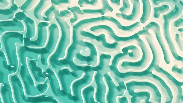 Abstract Maze-Like Morphing Flowing Line Pattern in Mint Green and Cream Organic Vector Seamless Loop Animation