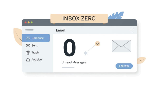 A screenshot shows an empty inbox message interface on a computer screen with zero unread messages.