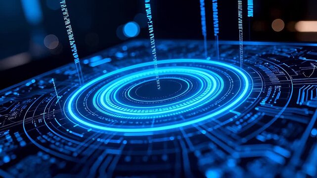 Futuristic digital interface with glowing blue elements