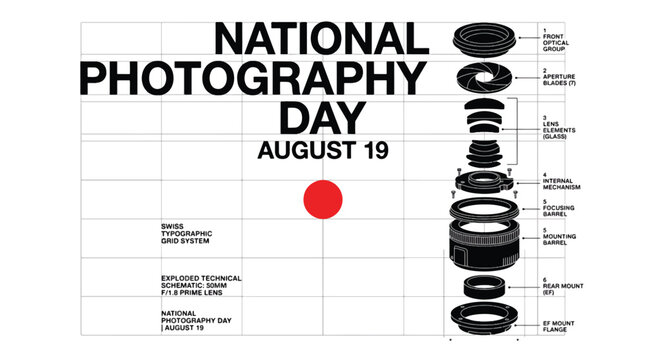Photography Day celebration with various camera lenses on display