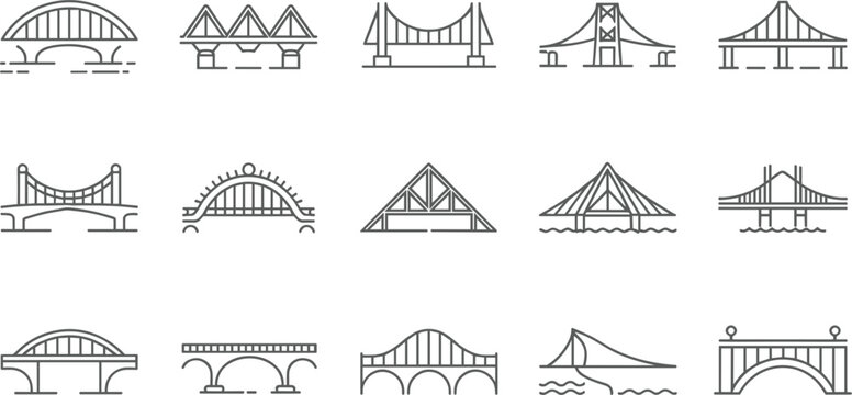 bridge icons seamless pattern vector line art background with different architecture design