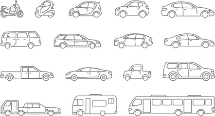 cars seamless pattern vector line art background with different automobile side view © Kaiyum