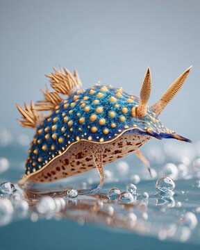 Vibrant Blue Glaucus Sea Slug Drifting Gracefully Near Ocean Surface