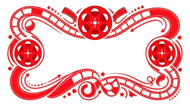 Red film strip and cinema reel decorative frame
