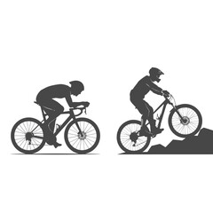 Obraz premium Mountain Bike Silhouette Illustration With Two Riders On Terrain