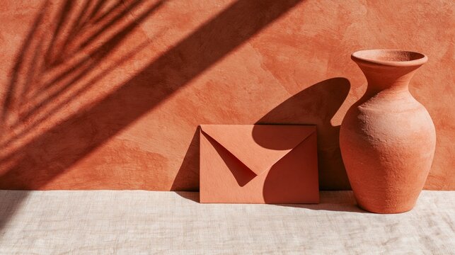 Terracotta Envelope and Vase Still Life