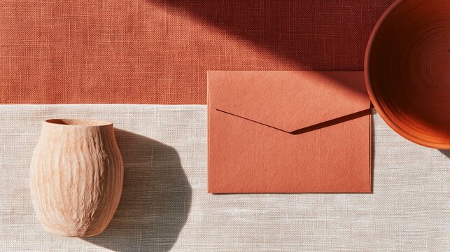 Terracotta Envelope beside Ceramic Vase