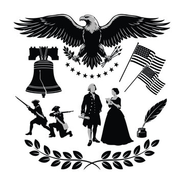 American Patriotic Symbols Vector Illustration With White Background