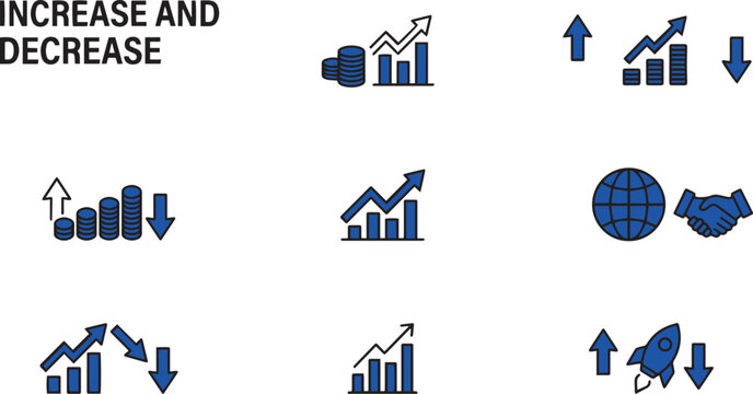 Financial growth and decline vector icons on white background