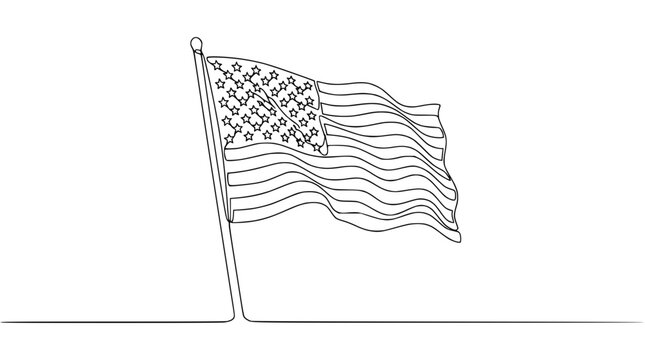 American Flag Waving One Line Drawing