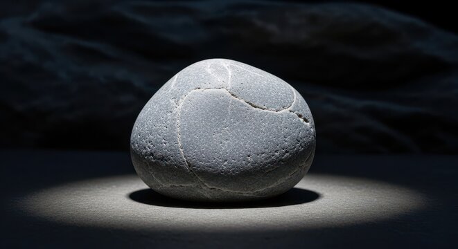 Smooth Grey Stone with Cracks Under Dramatic Light