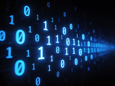 Binary code numbers glowing in blue