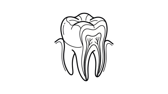 Dental Anatomy Illustration: Tooth Cross-Section with Roots and Enamel