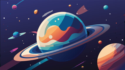 Naklejka premium Abstract space background with colorful planet and planetary rings universe astronomy exploration astrophysics celestial futuristic illustration colorful background wallpaper astronomical