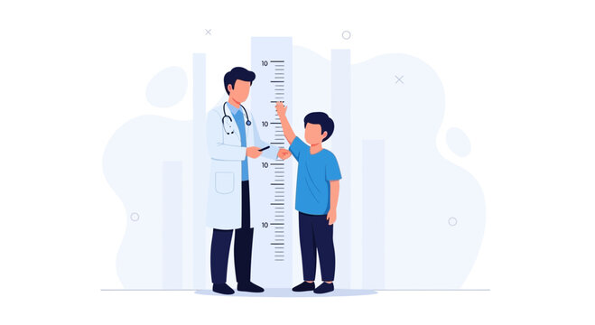 Doctor Measuring Child's Height with Stadiometer - Medical Check-up and Growth Monitoring Illustration