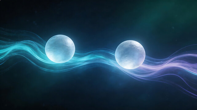 Two glowing spheres with flowing energy