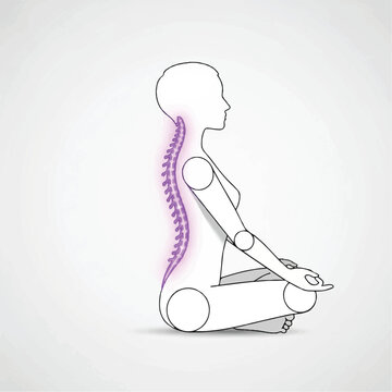 Illustration of a sitting Person sitting  with spine and spine emphasized in Emotions and purple