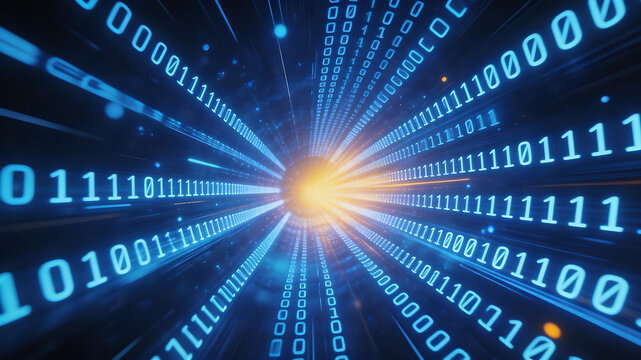 Digital binary code tunnel with light burst