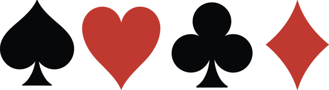 Playing card suits vector icon set with spade heart club and diamond isolated on white backgroundPlaying card suits vector icon set with spade heart club and diamond isolated on white background