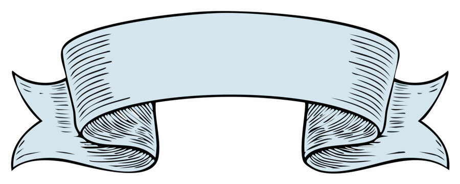 Vintage style light blue ribbon banner scroll illustration engraving design