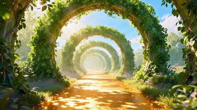 Garden path with arches of greenery