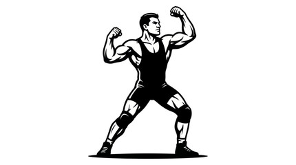 Fototapeta premium Strong male wrestler flexing muscles in a powerful stance