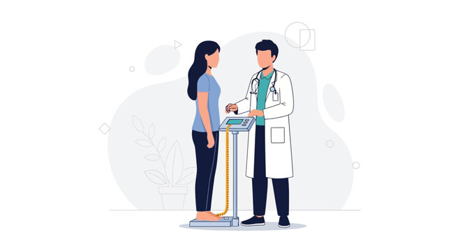 Doctor Weighing Patient with Digital Scale for Health Checkup, Medical Consultation, and Wellness Tracking