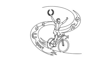 Naklejka premium Cyclist Victorious, Wreath Crowned, Celebrating Victory, Dynamic Motion Art
