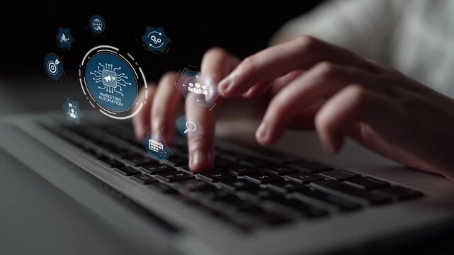 Marketing automation diagram showcase AI-driven campaign workflow, highlight marketing automation, data-driven strategy, marketing automation tools, and market automation process in business. Muxer