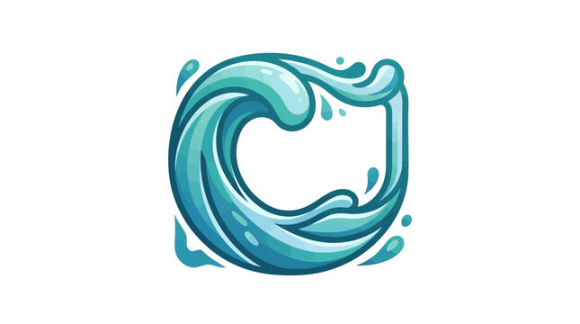 Stylized Letter C Logo Design Formed by Blue Water Wave