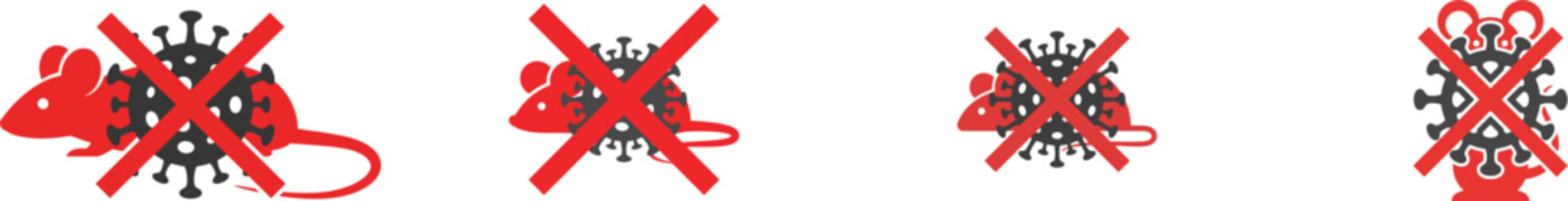 Vector Set of Warning Signs Prohibiting Contact With Rodents to Prevent Virus Transmission