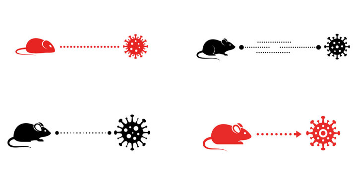 Conceptual Vector Illustration of Laboratory Mouse and Virus Particle for Medical Research