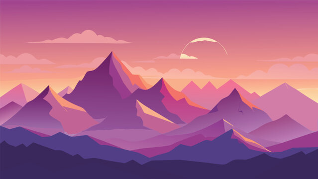 Minimalist vector illustration of purple mountain range at sunset with purple sky mountain landscape illustration background minimalist outdoors adventure climbing wilderness mountains