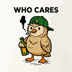 Fototapeta premium Cartoon Bird Smoking Holding Beer.