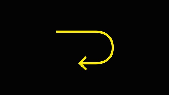 Yellow Curved Arrow Black Background Loop Animation Turn Bend Directional Pointer Undo Return Icons