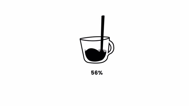Coffee Cup Loading Progress Animation with Percentage Counter and Minimalist Design 4k video animation seamless loop